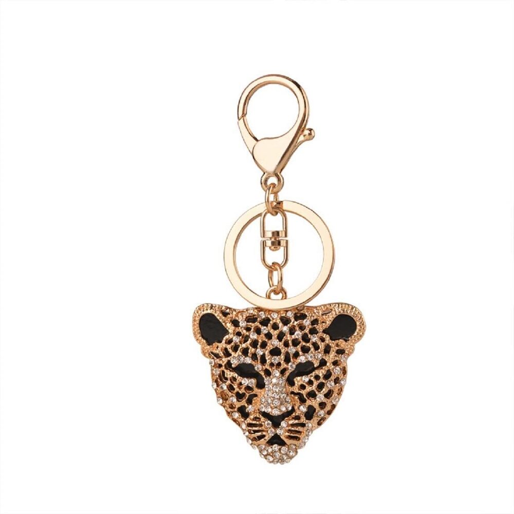 2467 Leopard Head Keychain , Cute Cheetah Head Key Chain, Sparkling Leopard